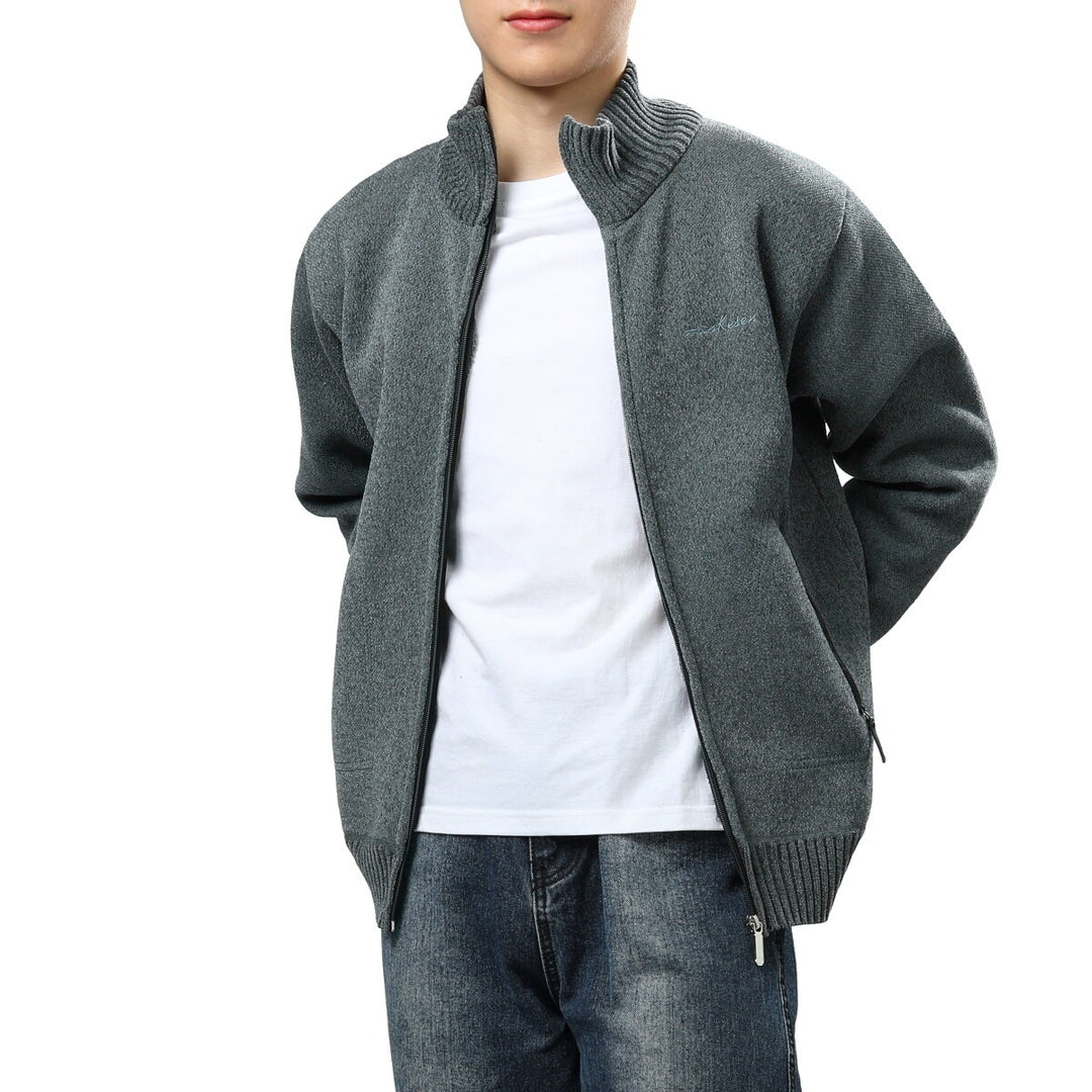 Cloudstyle Mens Cardigan Stand Collar Long Sleeve Fleece Zip-up Solid Color Sweater Warmth Image 2