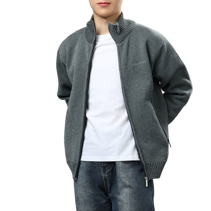 Cloudstyle Mens Cardigan Stand Collar Long Sleeve Fleece Zip-up Solid Color Sweater Warmth Image 1