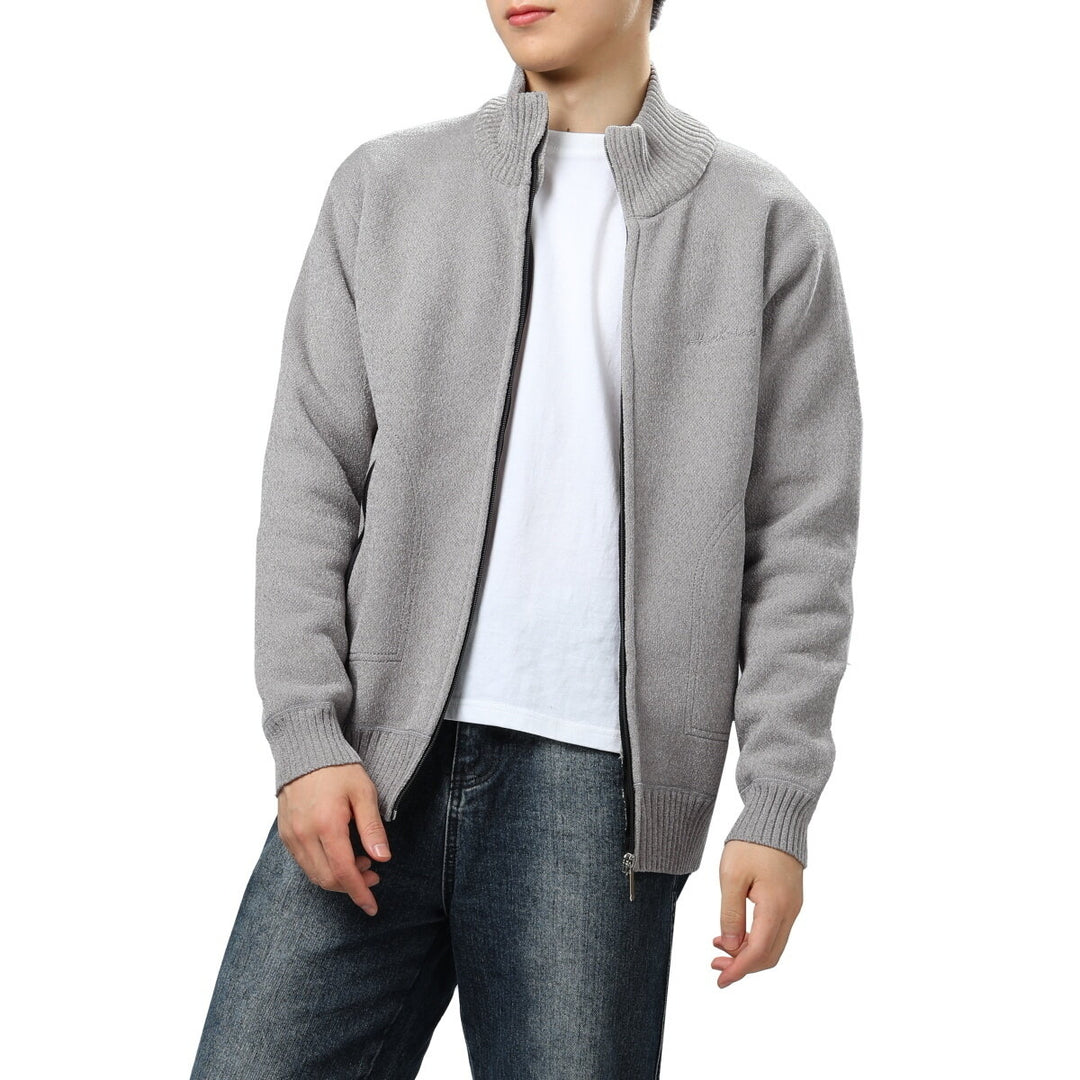 Cloudstyle Mens Cardigan Stand Collar Long Sleeve Fleece Zip-up Solid Color Sweater Warmth Image 3