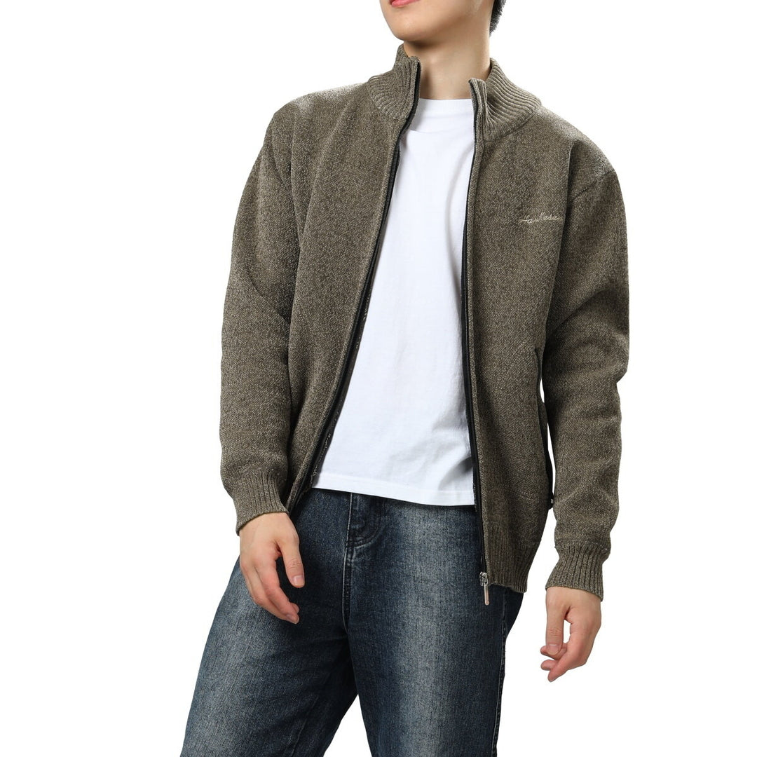 Cloudstyle Mens Cardigan Stand Collar Long Sleeve Fleece Zip-up Solid Color Sweater Warmth Image 4