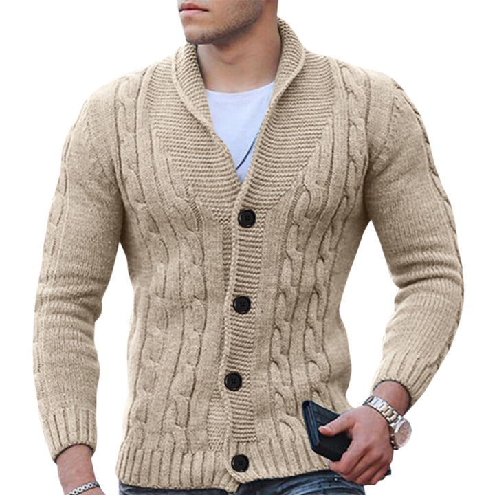 Cloudstyle Mens Cardigan Sweater Solid Color Turn-down Collar Knitted Button Closure Warmth Image 3
