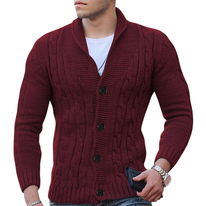 Cloudstyle Mens Cardigan Sweater Solid Color Turn-down Collar Knitted Button Closure Warmth Image 4