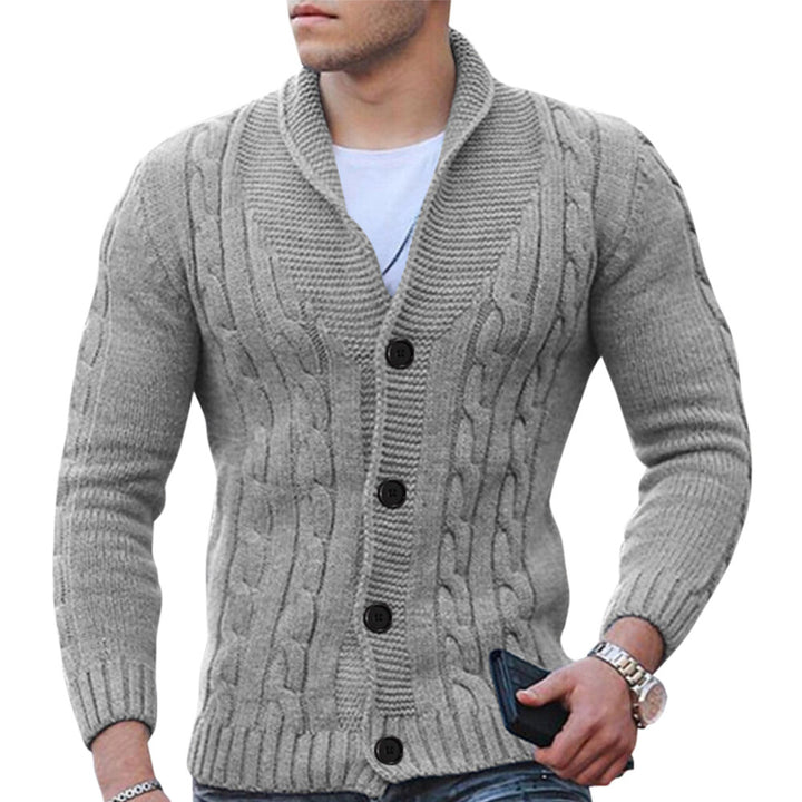 Cloudstyle Mens Cardigan Sweater Solid Color Turn-down Collar Knitted Button Closure Warmth Image 1