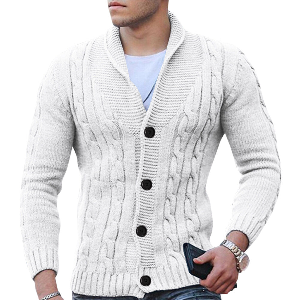 Cloudstyle Mens Cardigan Sweater Solid Color Turn-down Collar Knitted Button Closure Warmth Image 1