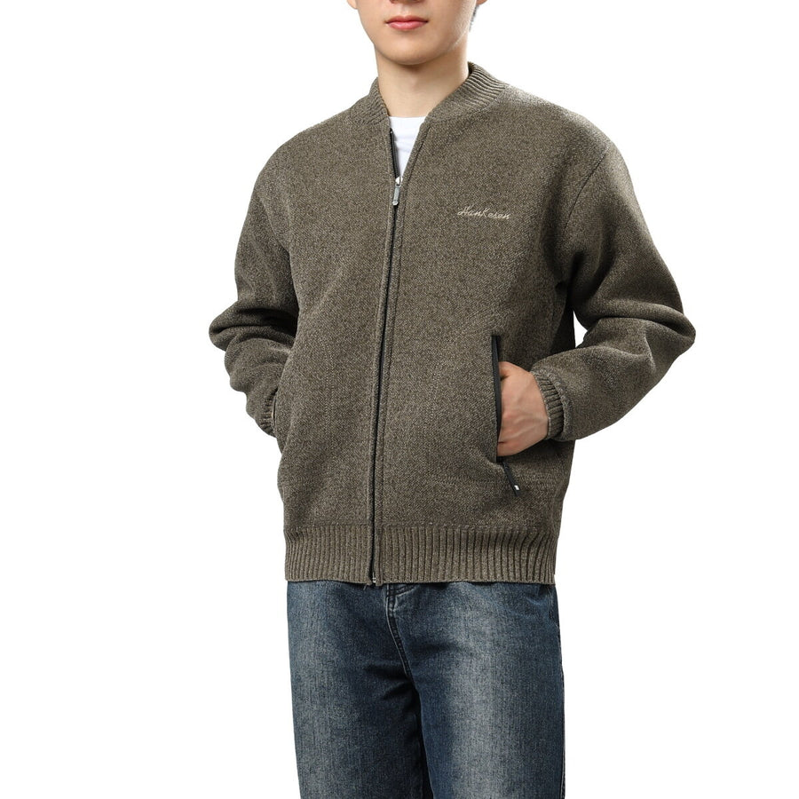 Cloudstyle Men Stand Collar Zip-up Cardigan Long Sleeve Fleece Lined Solid Color Sweater Warm Outerwear Image 1