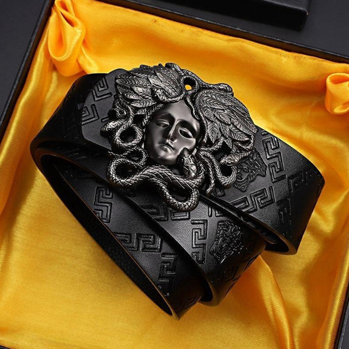 Hairdresser Belt Men Women Fashion Medusa Smooth Buckle Leather Belt Image 2