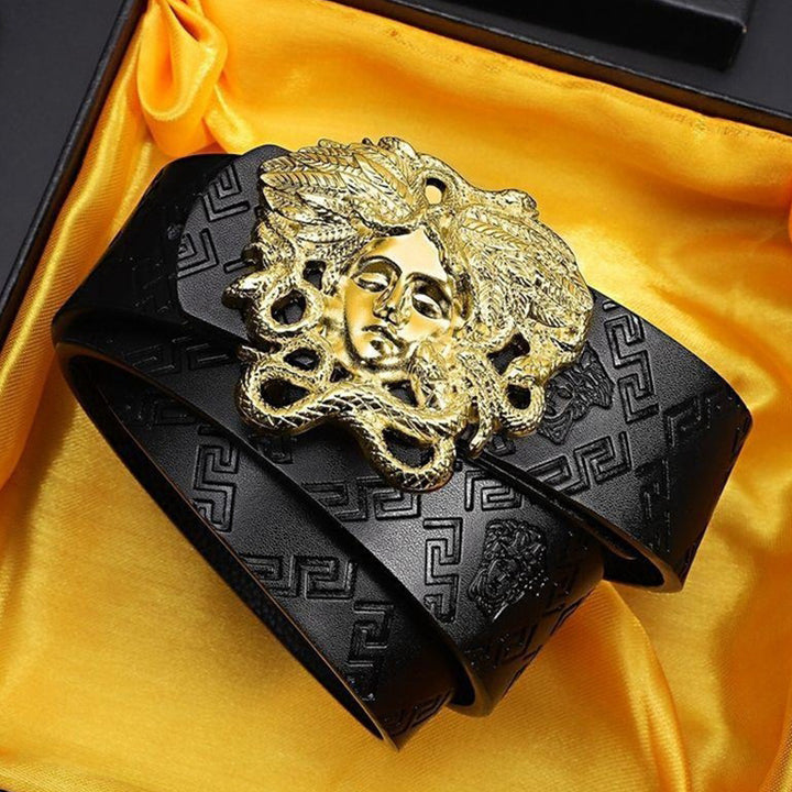 Hairdresser Belt Men Women Fashion Medusa Smooth Buckle Leather Belt Image 1