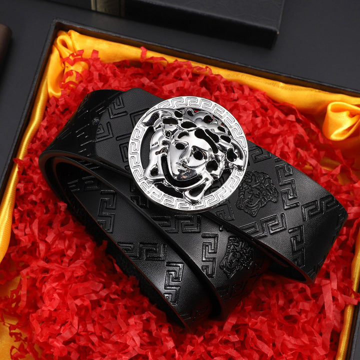 Hairdresser Men Women Fashion Medusa Smooth Buckle Leather Belt Image 2