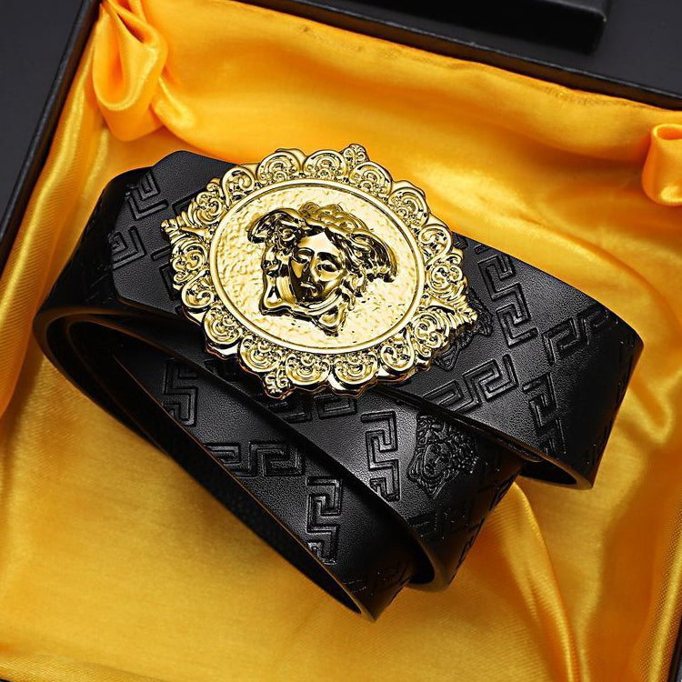 Fashion Hairdresser Men Women Smooth Buckle Medusa Leather Belt Image 2