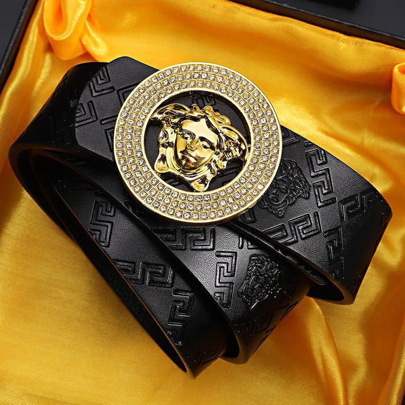 Fashion Hairdresser Men Women Smooth Buckle Leather Medusa Belt Image 1