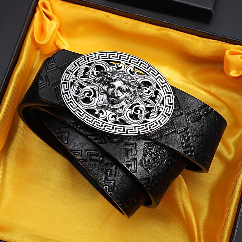 Hairdresser Men Women Smooth Buckle Leather Medusa Belt Image 1