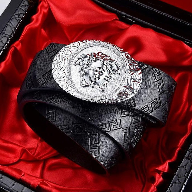 Fashion Hairdresser Men Women Medusa Smooth Buckle Leather Belt Image 1