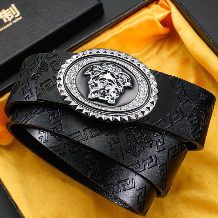 Hairdresser Men Women Medusa Smooth Buckle Leather Belt Image 2