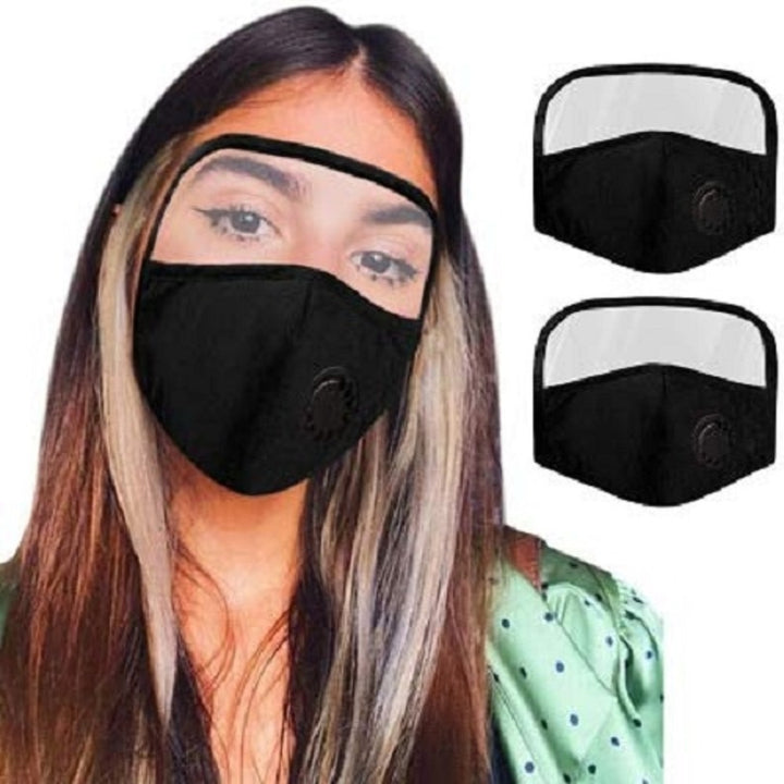 2 Pack Cotton Face Mask Cover with Eye Shield Breathing Valve and 4 Filters Washable Reusable Face Cover - Protection Image 1