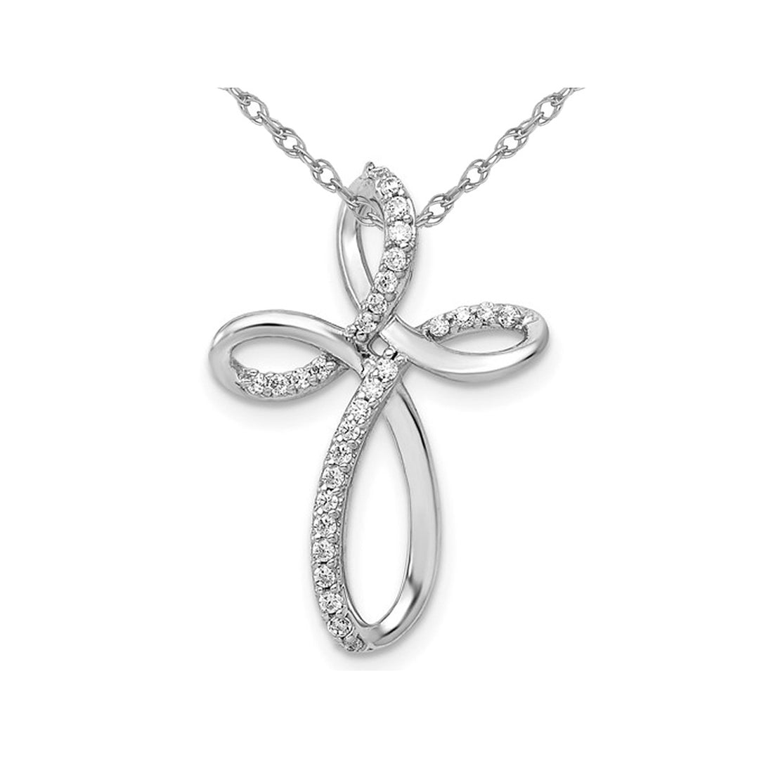 1/7 Carat (ctw) Diamond Cross Pendant Necklace in 10K White Gold with Chain Image 1