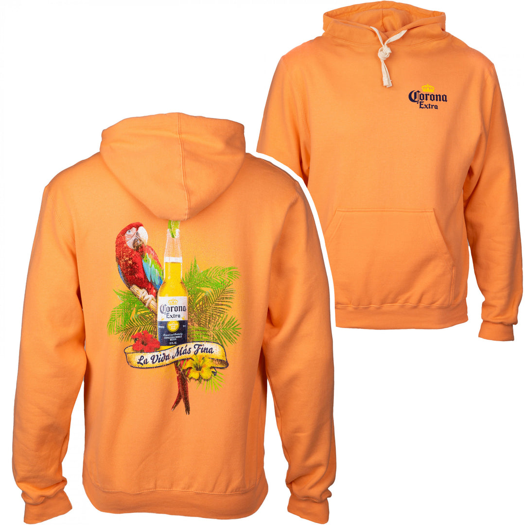 Corona Extra Parrot La Vida Mas Fina Front and Back Pullover Hoodie Image 1