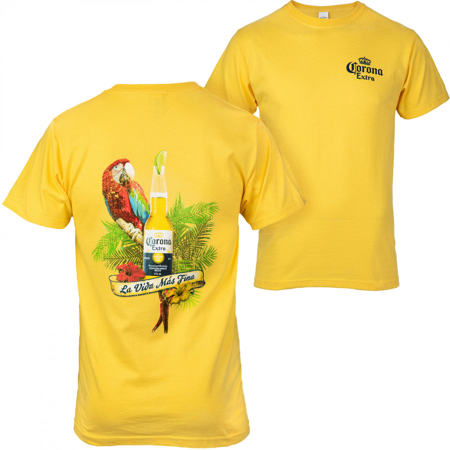 Corona Extra Parrot La Vida Mas Fina Banana Front and Back T-Shirt Image 1