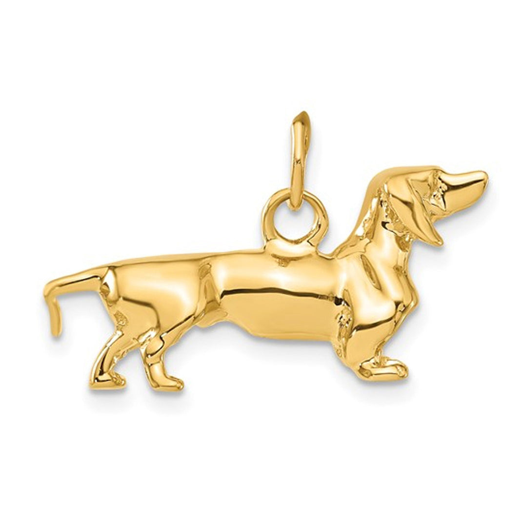 14K Yellow Gold 3D Dachshund Dog Charm Pendant (NO CHAIN) Image 1