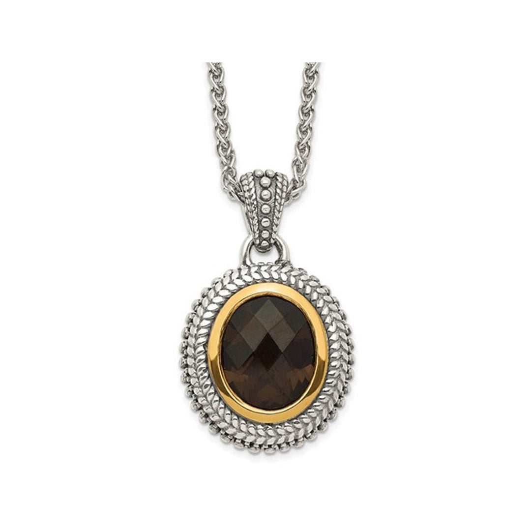 4.50 Carat (ctw) Smoky Quartz Pendant Necklace in Antiqued Sterling Silver with Chain Image 1