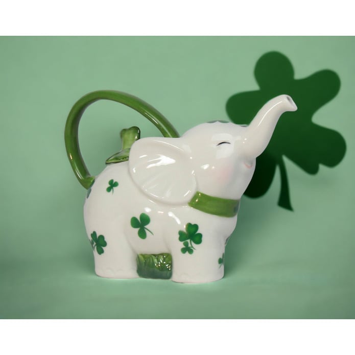 Ceramic Elephant Teapot Shamrock Design 7.25in Saint Patricks Day Gift Decor Image 2