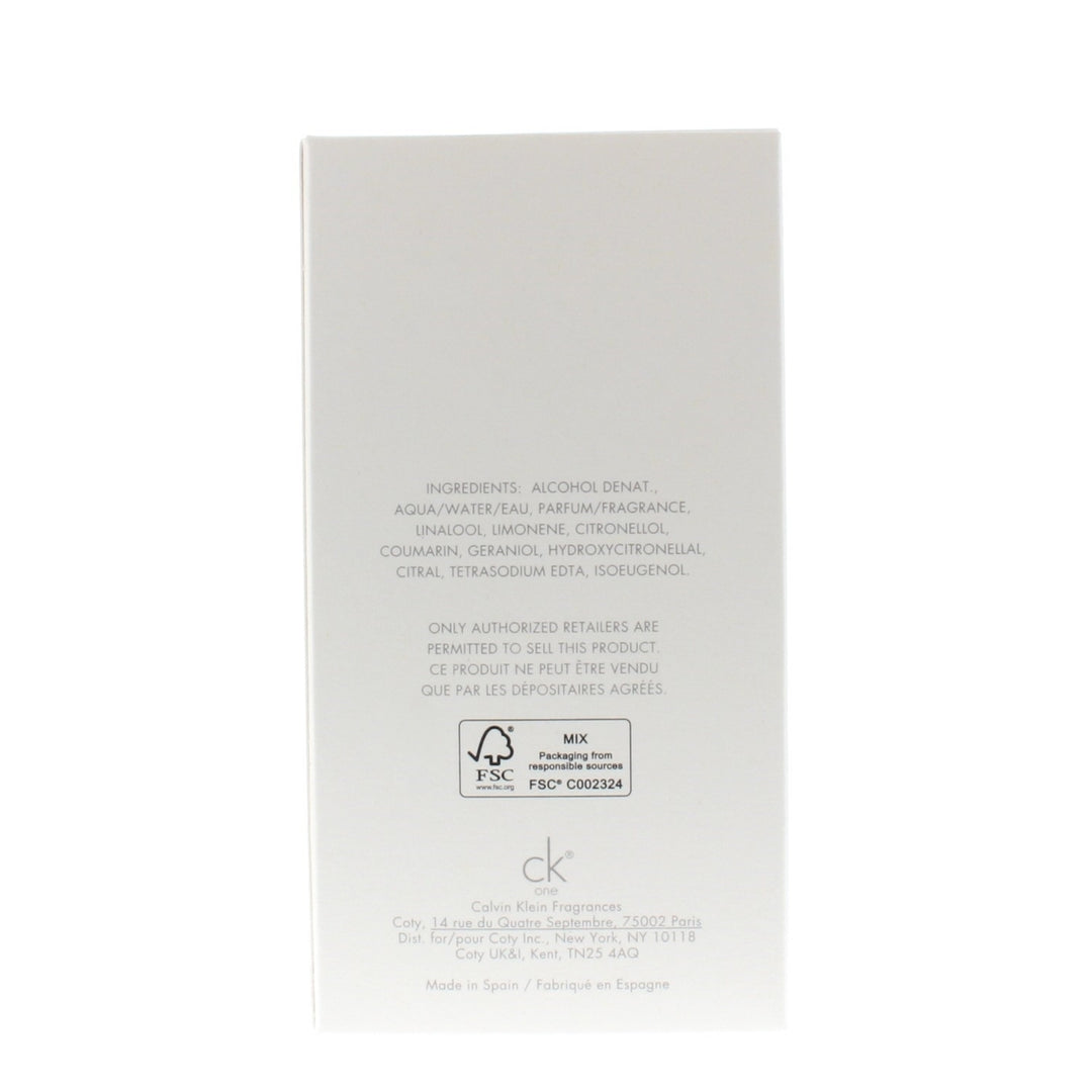 Calvin Klein Ck One Eau De Toilette for Unisex 3.3oz/100ml Image 2