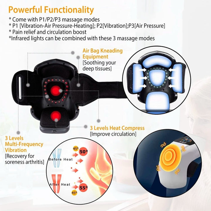 Electric Rechargeable Knee Massager Infrared Heat Pain Relief Therapy Knee Brace Wrap Image 4