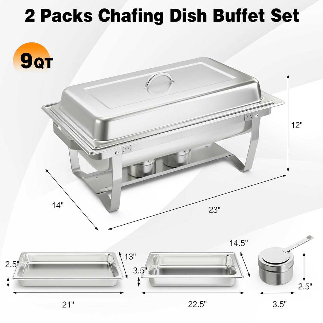 2 Packs Chafing Dish 9 Quart Stainless Steel Rectangular Chafer Full Size Buffet Image 3