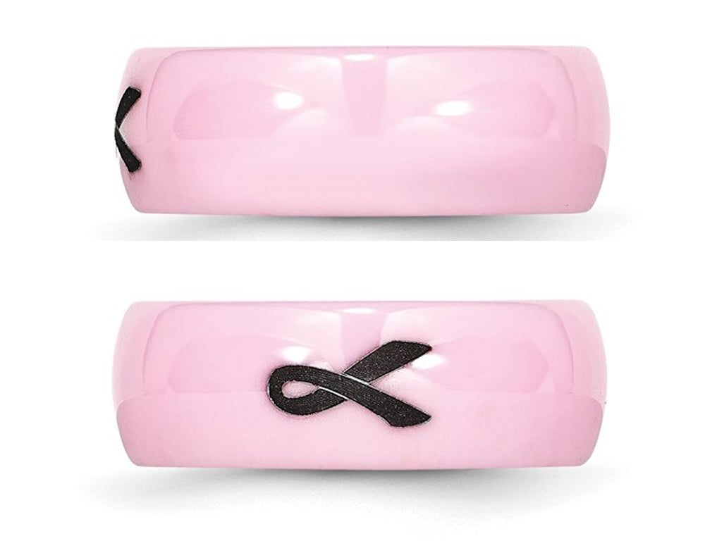 Womens 8mm Pink Ceramic Band with Black Ribbon Image 2