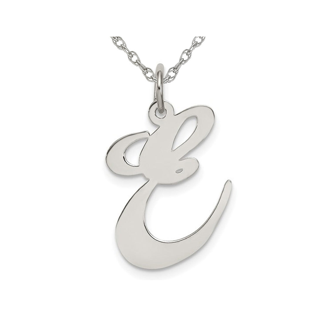 Sterling Silver Fancy Script Initial -E- Pendant Necklace Charm with Chain Image 1