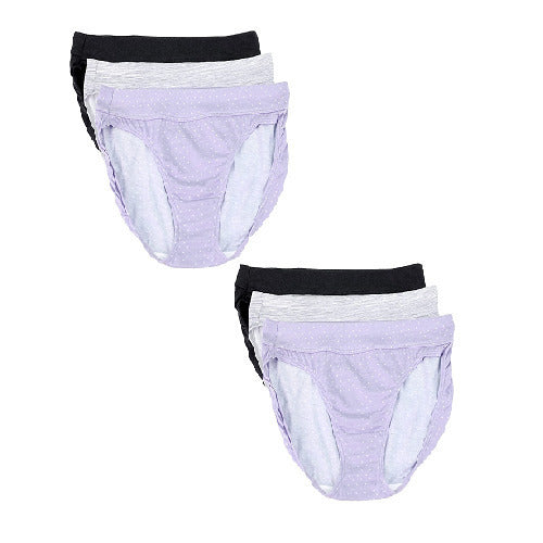 Bali Women 3 Pack Ultra Soft Cotton Modal Bikini Panty - Medium - Purple Dots-Heather Grey-Black Image 2