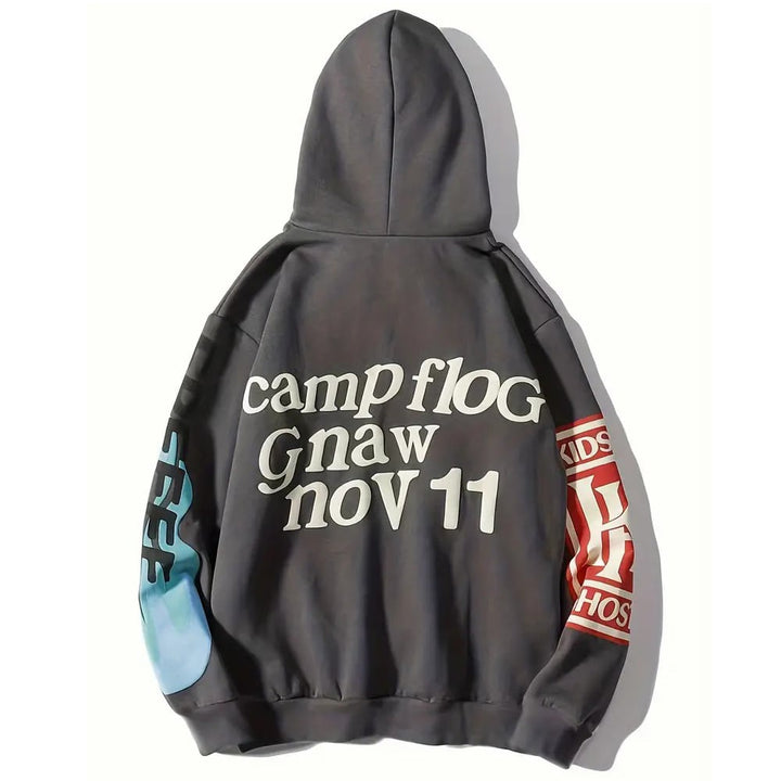 Letter and Graphic Print Hoodie Y2K Long Sleeve Drop Shoulder Hoodie Womens Clothing Image 1