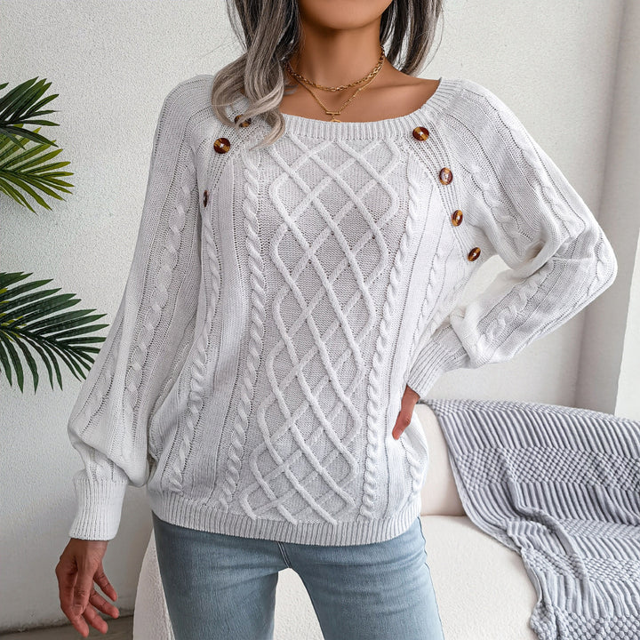 Solid Cable Knit Sweater Casual Crew Neck Long Sleeve Sweater Womens Clothing Image 3