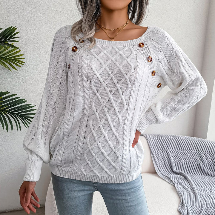 Solid Cable Knit Sweater Casual Crew Neck Long Sleeve Sweater Womens Clothing Image 1