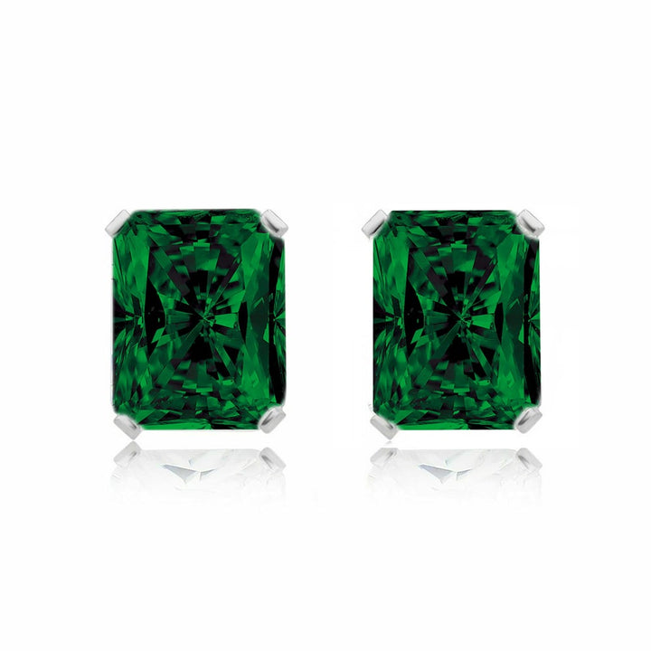 925 Sterling Silver Emerald Cut Emerald Stud Earrings 7 x 5MM Image 1