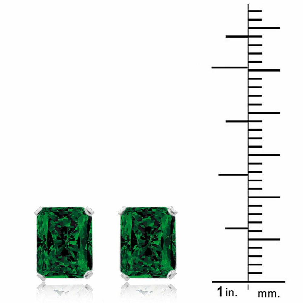 925 Sterling Silver Emerald Cut Emerald Stud Earrings 7 x 5MM Image 2