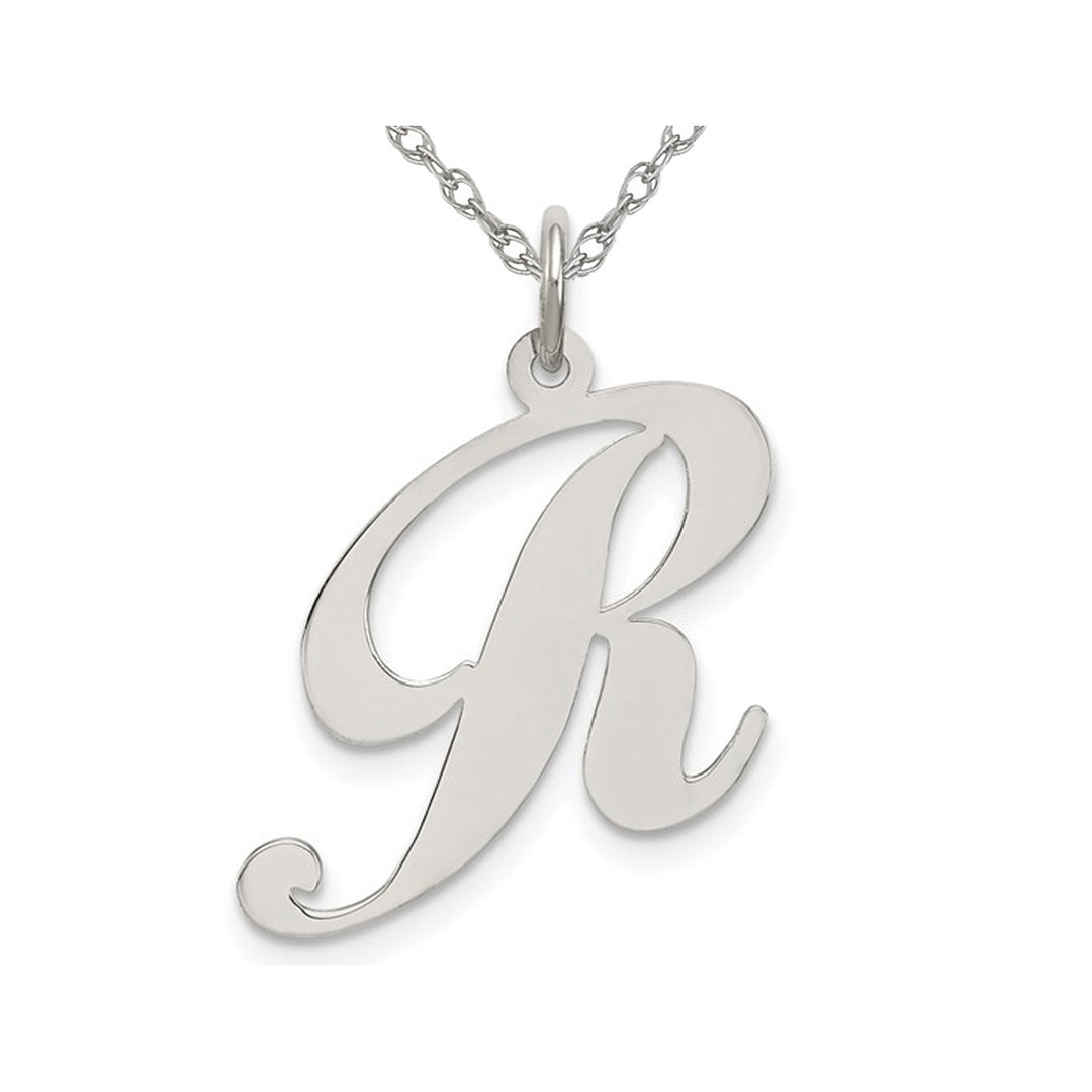 Sterling Silver Fancy Script Initial -R- Pendant Necklace Charm with Chain Image 1
