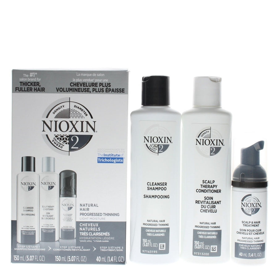 Nioxin System 2 Trial Kit Colored Hair Progressed Thinning (Cleanser 5.07oz Therapy 5.07oz Treatment 1.4oz) Image 1