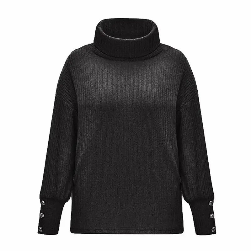 Womens Fashion Casual Long Sleeve Turtleneck Tops Autumn Winter Pullovers Knitted Ladies Loose Tops Knitted Sweater Image 1