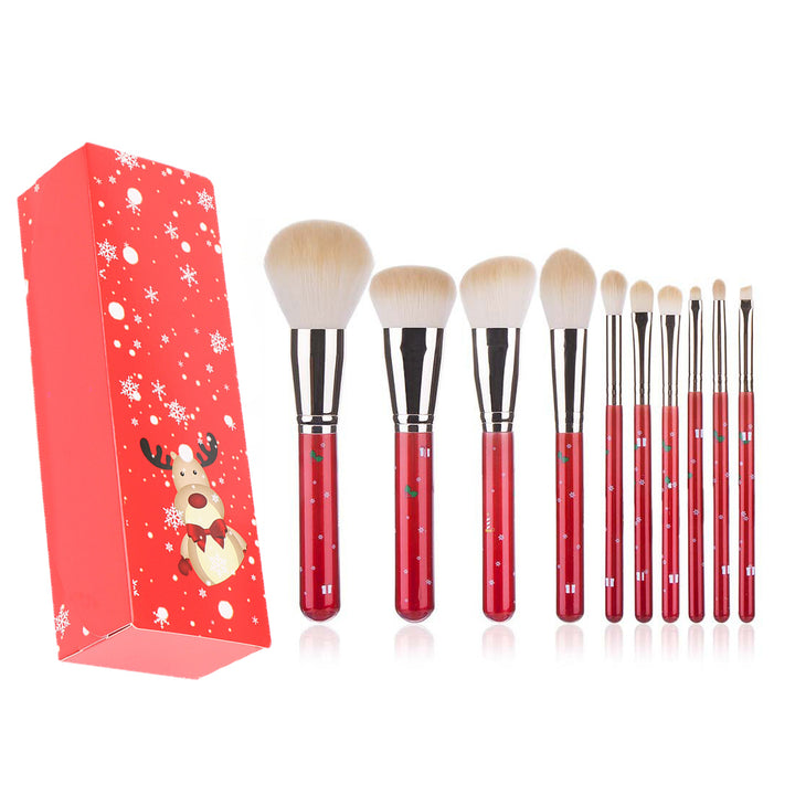 10pcs In 1 Christmas Makeup Brush Set With Powder Brush Foundation Brush Contour Brush Highlight Brush Eye Shadow Brush Image 4