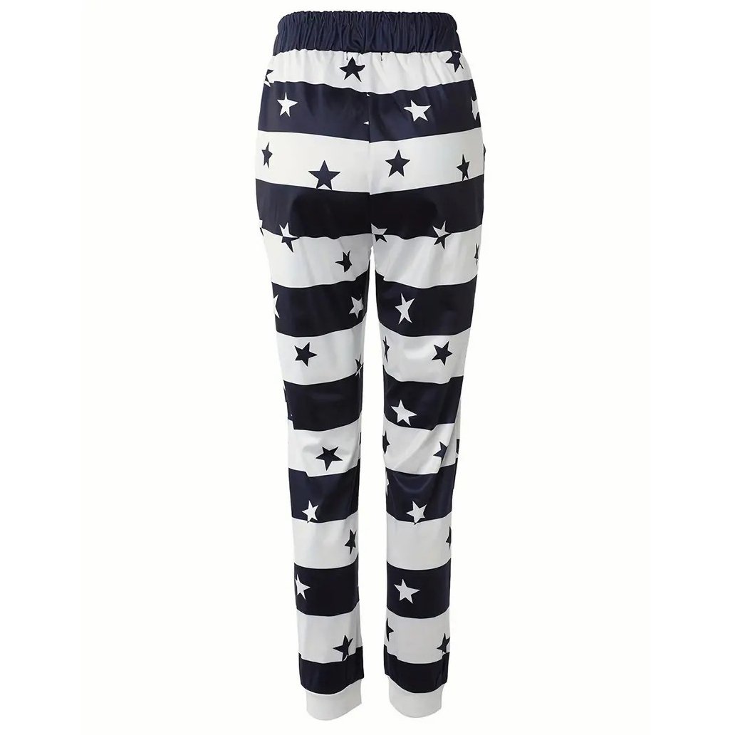 Striped and Star Print Drawstring Pants Casual Pants For Spring and Summer Womens Clothing Image 1