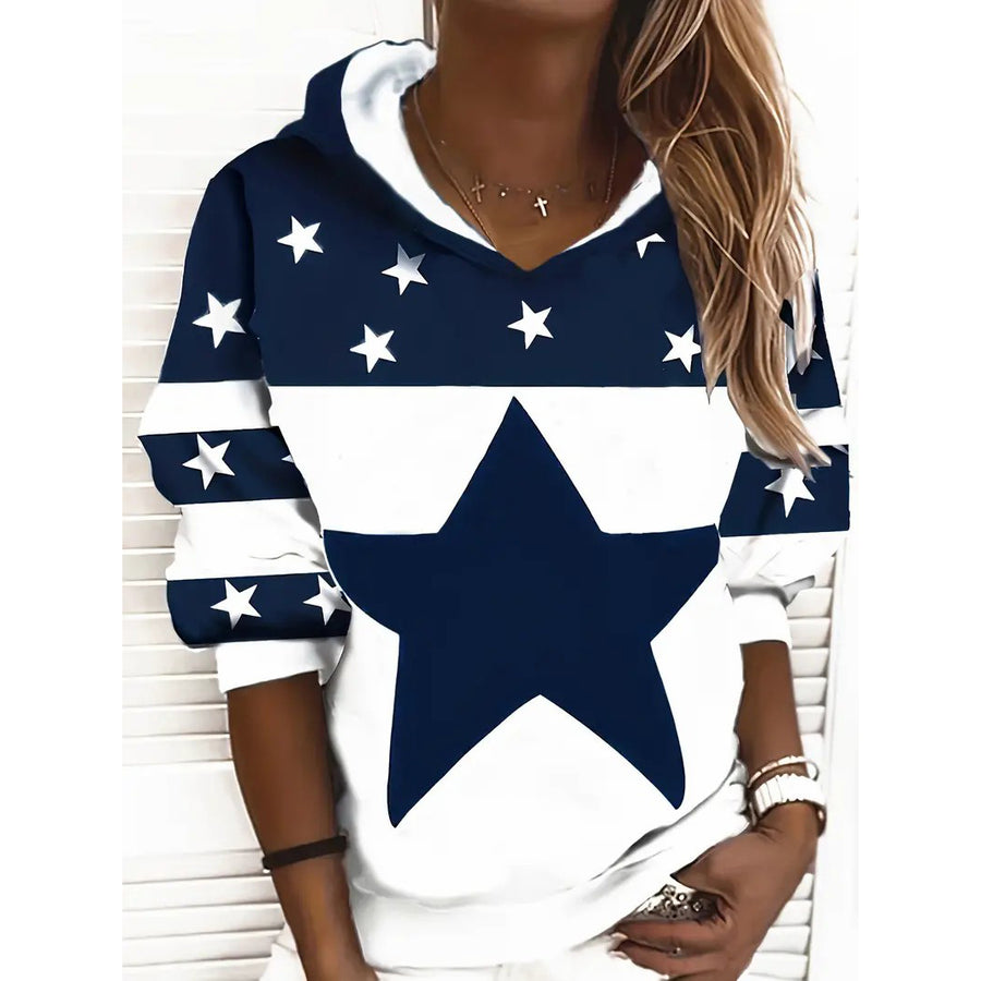 Star Print Drawstring Hoodie Casual Long Sleeve Hoodie Sweatshirt Womens Clothing Image 1