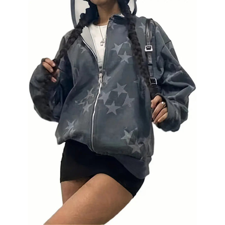 Star Print Zip Up Hoodie Baddie Clothes Long Sleeve Hoodies Sweatshirt Womens Clothing Image 3