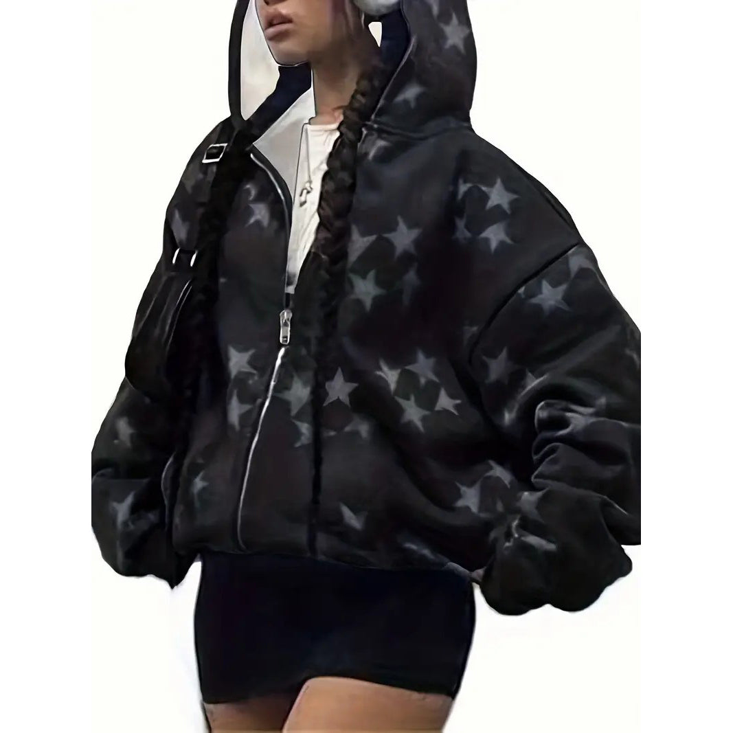 Star Print Zip Up Hoodie Baddie Clothes Long Sleeve Hoodies Sweatshirt Womens Clothing Image 4