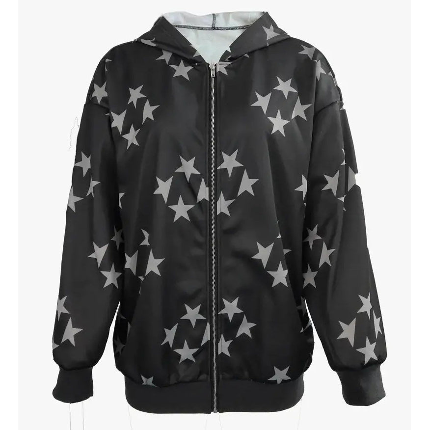 Star Print Zip Up Hoodie Baddie Clothes Long Sleeve Hoodies Sweatshirt Womens Clothing Image 1