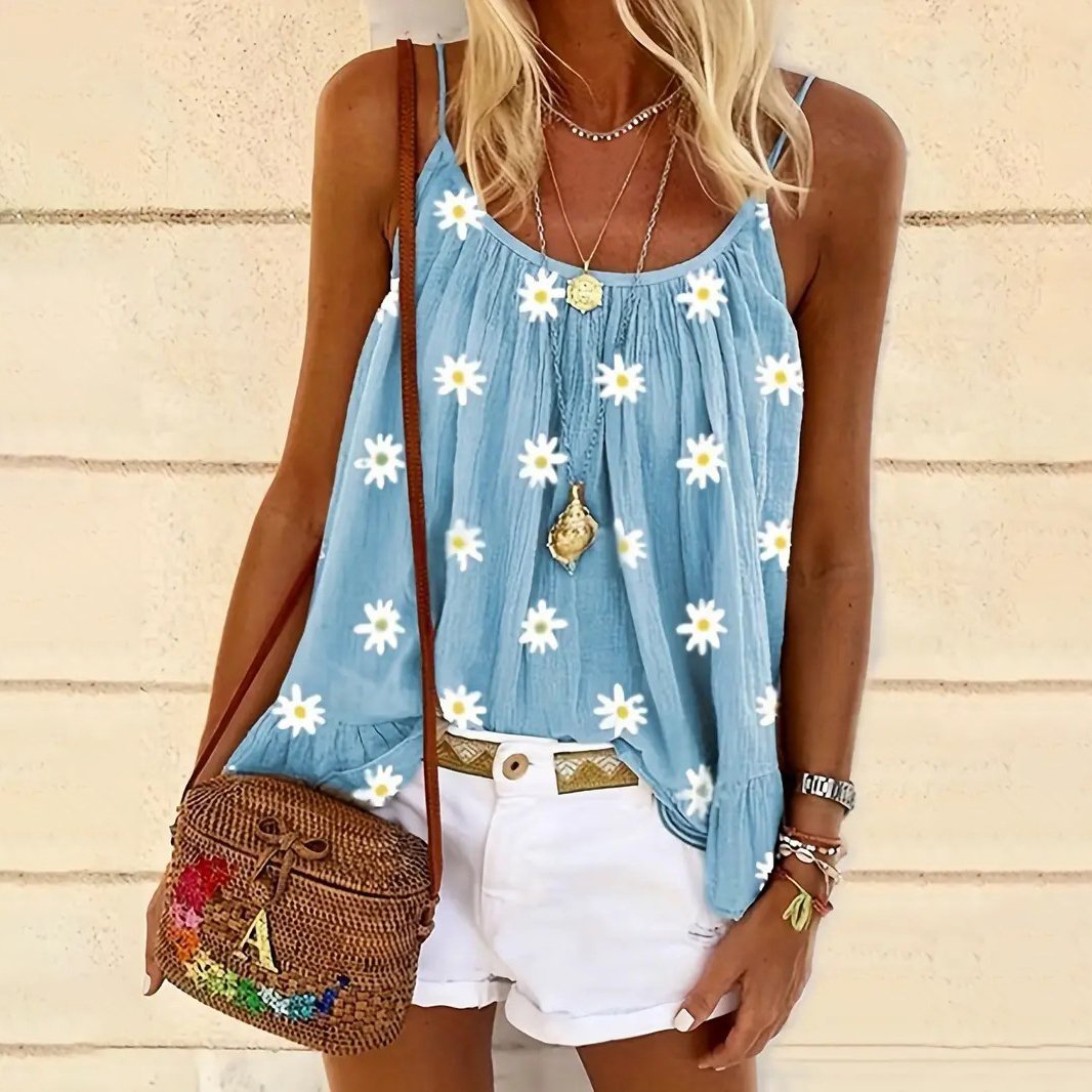 Daisy Print Cami Top Casual Summer Sleeveless Top Womens Clothing Image 1