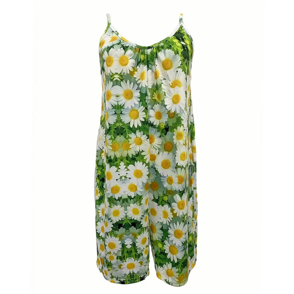 Daisy Full Print Jumpsuit Casual Spaghetti Sleeveless Short Length Jumpsuit Womens Clothing Image 4