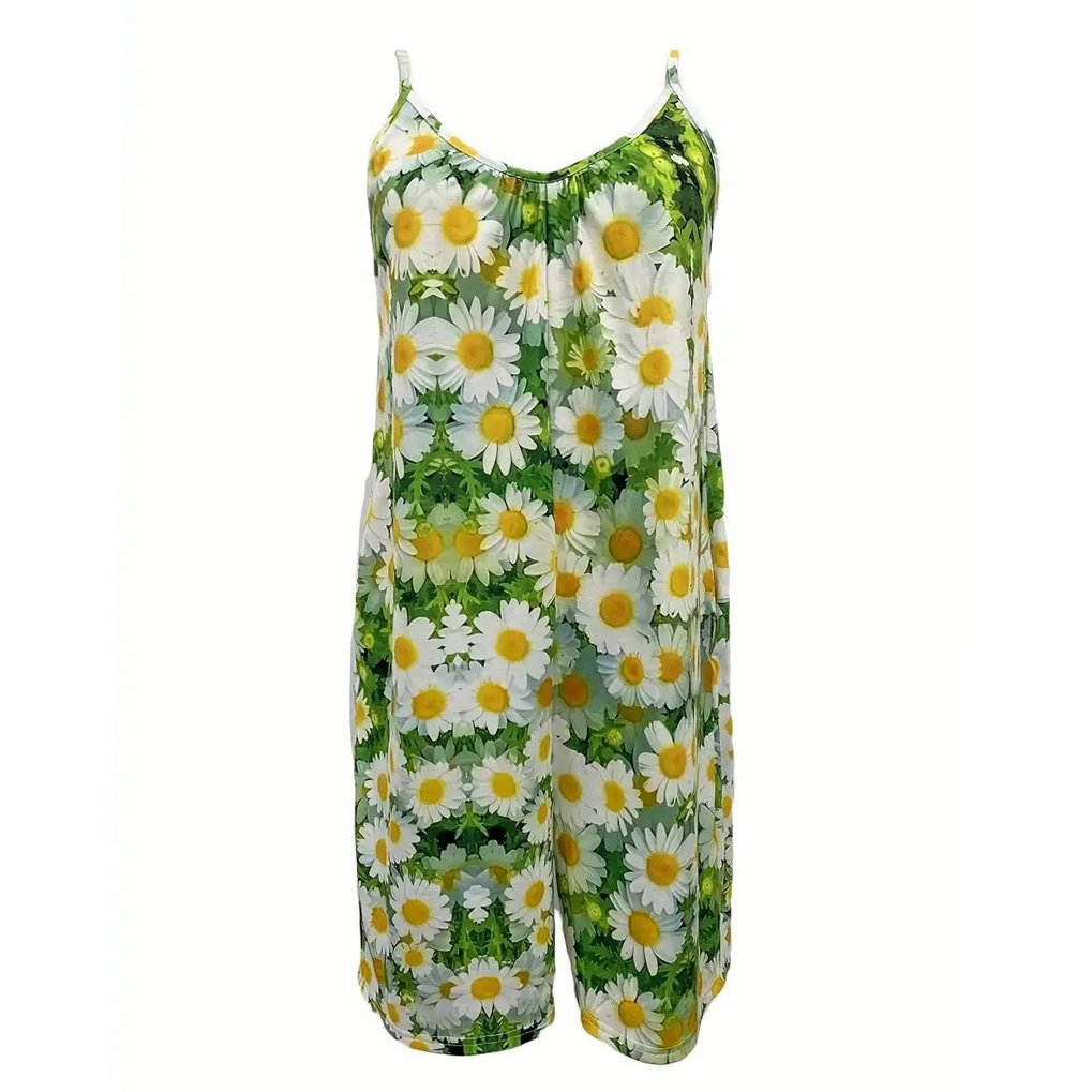 Daisy Full Print Jumpsuit Casual Spaghetti Sleeveless Short Length Jumpsuit Womens Clothing Image 1