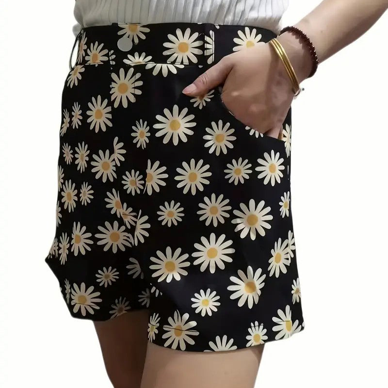 Daisy Print Versatile Shorts Casual High Waist Shorts Womens Clothing Image 2