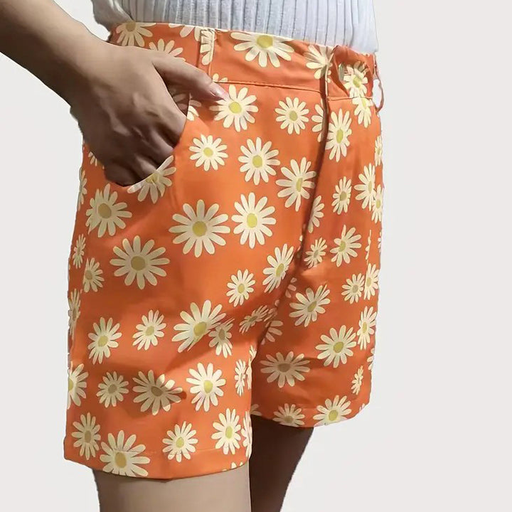 Daisy Print Versatile Shorts Casual High Waist Shorts Womens Clothing Image 1