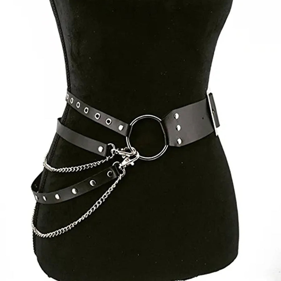 Women Party Belt Hip Hop Gothic Chain Rivet Multi Straps Decorative Faux Leather Punk Pants Matching Women Waist Strap Image 1